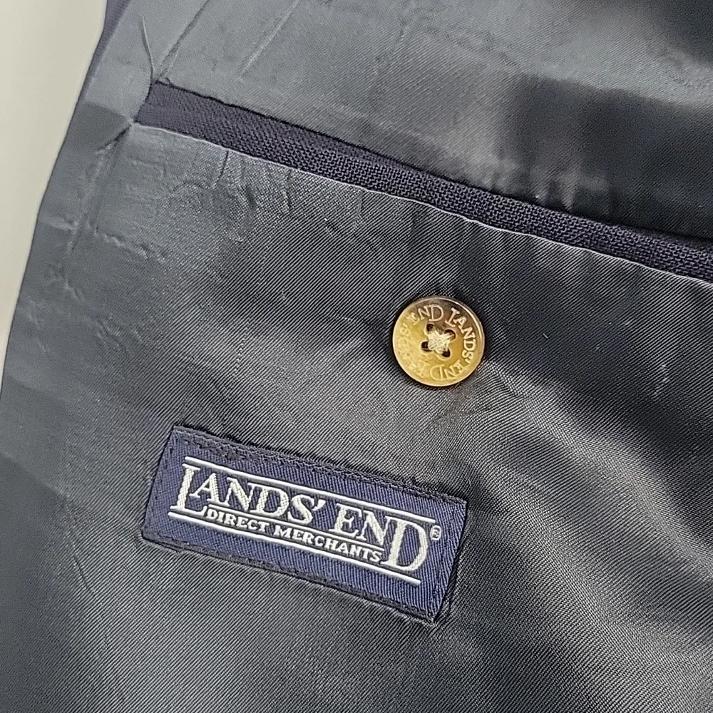Lands End Navy Blue Wool Sport Coat 40 Short